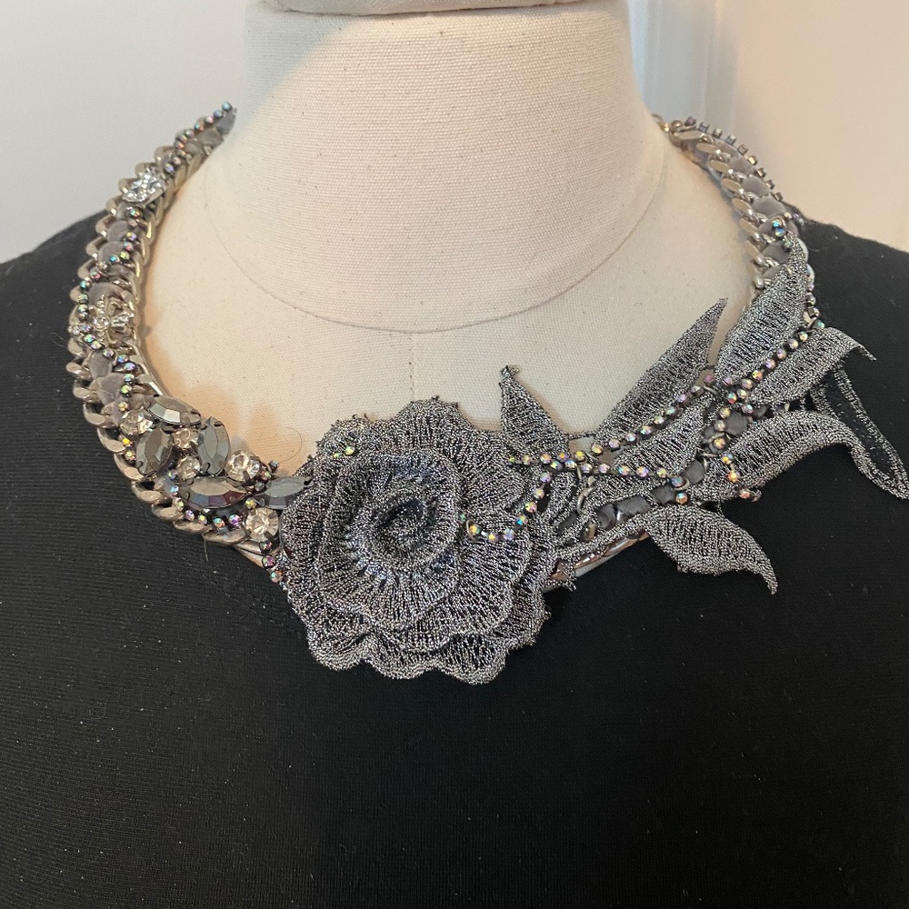 Grey and Faux Diamond Necklace or Choker